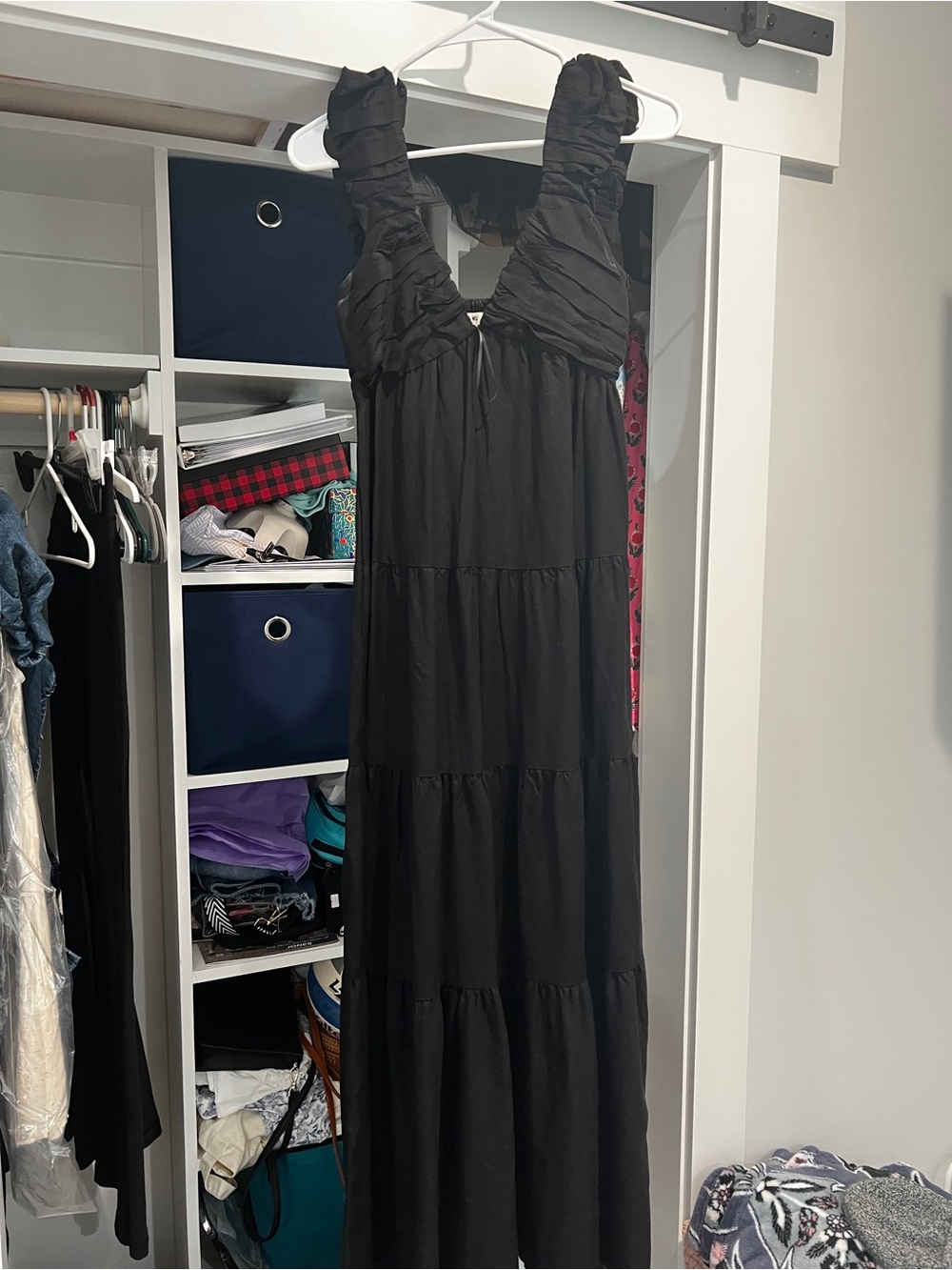 Jason Wu Black Tiered Maxi Dress with Ruffled Straps